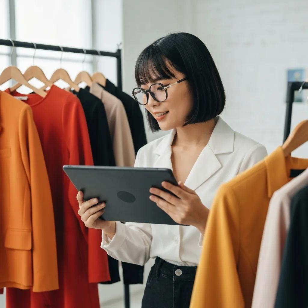 Stylist collaborating with AI technology to enhance personalized fashion recommendations